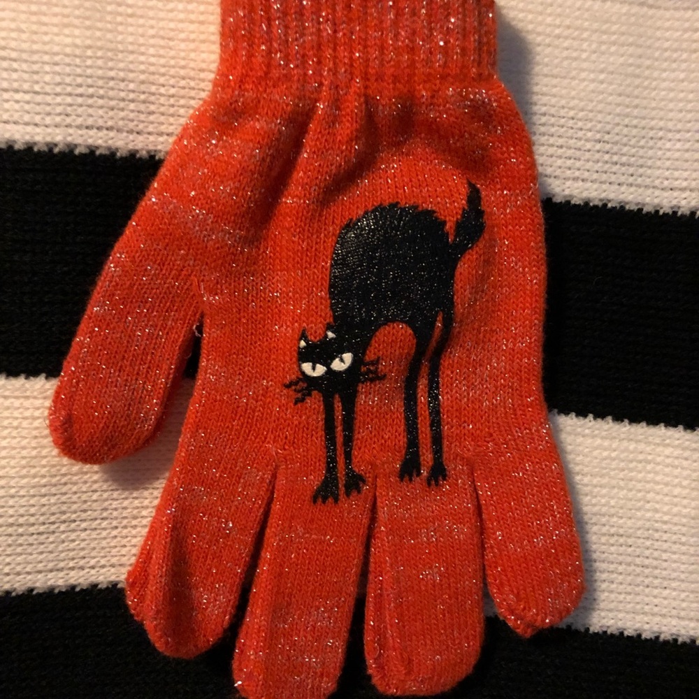 Metallic Orange Scaredy Cat Halloween Gloves
